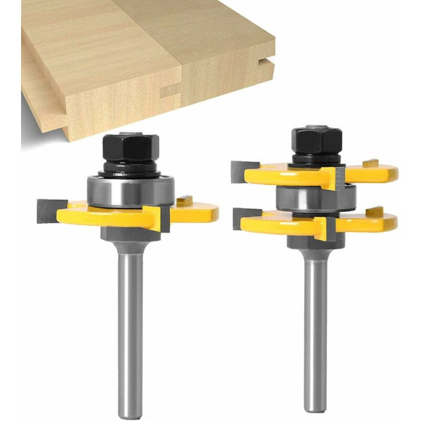 6Mm Shank Matched Tongue And Groove Router Bit Set 3 Teeth Shape Wood Cutter Cutting Woodworking Tool (6Mm) Cutters & Trimmers