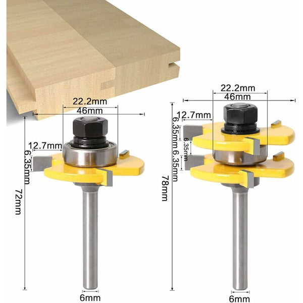 6Mm Shank Matched Tongue And Groove Router Bit Set 3 Teeth Shape Wood Cutter Cutting Woodworking Tool (6Mm) Cutters & Trimmers