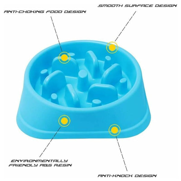 Slow Feeder Dog Bowl Interactive Non Slip Durable Abs Plastic Blue Dog Bowls