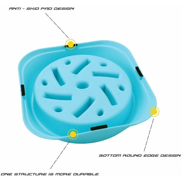 Slow Feeder Dog Bowl Interactive Non Slip Durable Abs Plastic Blue Dog Bowls