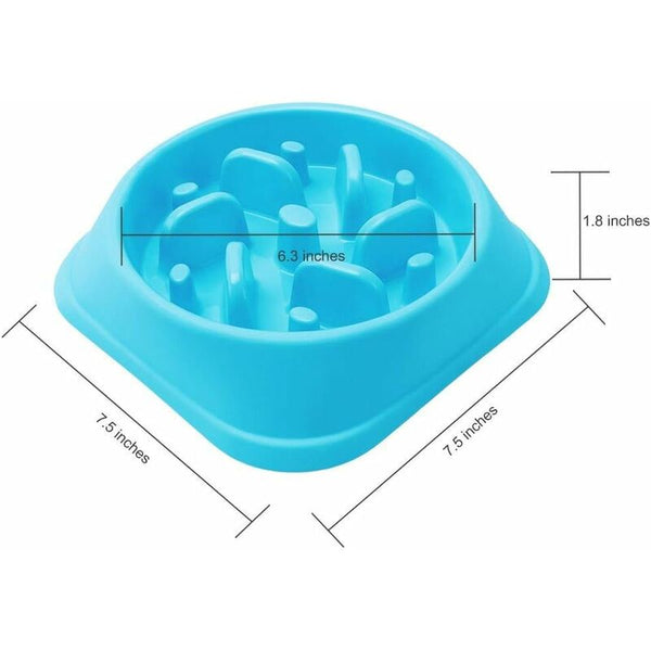 Slow Feeder Dog Bowl Interactive Non Slip Durable Abs Plastic Blue Dog Bowls