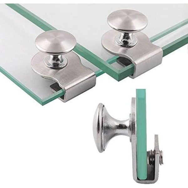 Stainless Steel Glass Door Handle / Clip 5 8Mm Showcase Cabinet Furniture Drawer No Drilling 2 Cabinet Knobs