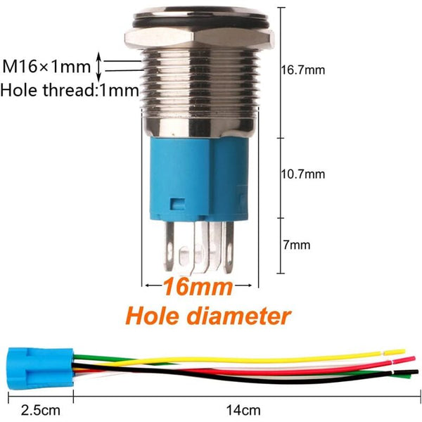 12V 24V/5A 16Mm Pre Wired Momentary Horn Push Button Switch Waterproof Metal With Red Led Tilt Switches