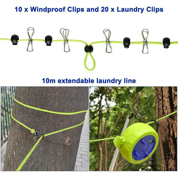 Clothesline Set 10M Portable Anti Winding Stretchable Line For Drying Rack Bathroom Outdoor Camping Garment Racks