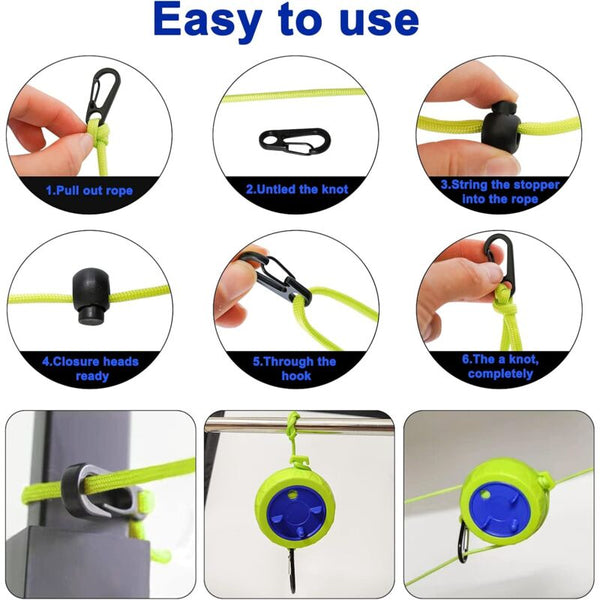 Clothesline Set 10M Portable Anti Winding Stretchable Line For Drying Rack Bathroom Outdoor Camping Garment Racks