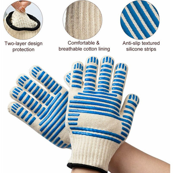 Bbq Gloves 350Ac Heat Resistant Double Oven Non Slip Silicone For Cooking Welding Grilling Oven Mitts & Potholders