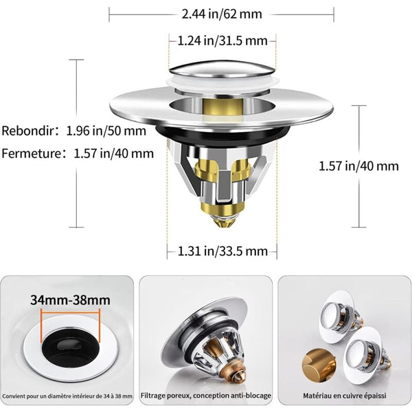 Sink Plug Universal Pop Up Drain Stopper With Hair Filter Anti Odor Blocked Stainless Steel Kitchen Bathtub Drain Stoppers & Strainers