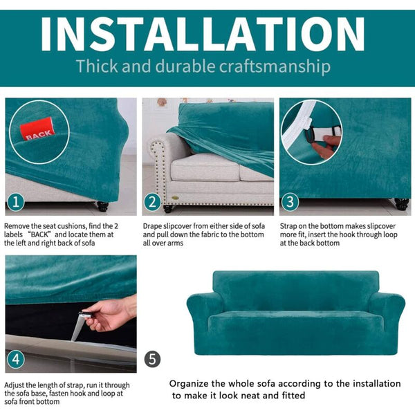 3 Seater Velvet Sofa Cover Stretch Slipcover Pea Blue Slipcovers