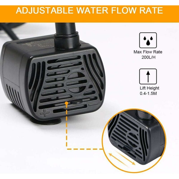 Submersible Water Pump Aquarium Adjustable 200L/H 3W Ultra Quiet Catit Usb For Pond Fish Tank Fountain Aquariums
