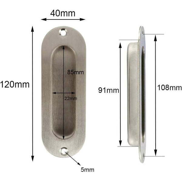 Flush Door Handle 2 Pieces Brushed Stainless Steel Sliding Cupboard With Screws Cabinet Pulls