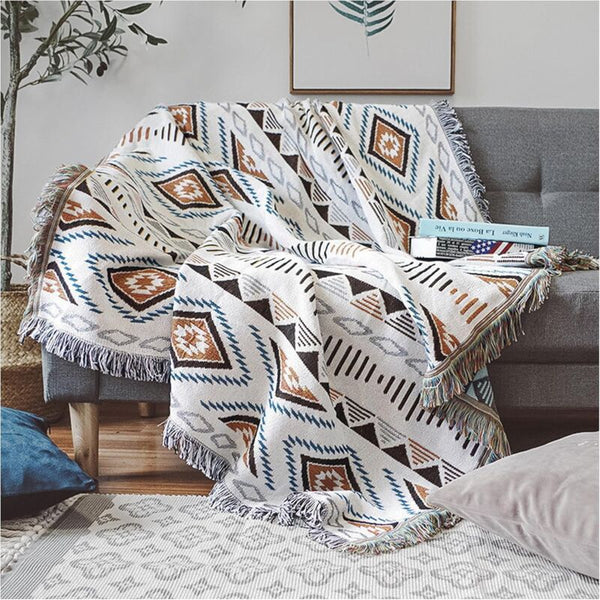 Sofa Blanket With Tassel Couch Throw Knitted Aztec Ethnic Style Home Office Travel Camping 130Cm X 180Cm Blankets
