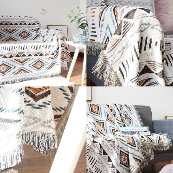 Sofa Blanket With Tassel Couch Throw Knitted Aztec Ethnic Style Home Office Travel Camping 130Cm X 180Cm Blankets