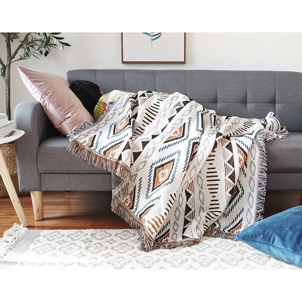 Sofa Blanket With Tassel Couch Throw Knitted Aztec Ethnic Style Home Office Travel Camping 130Cm X 180Cm Blankets