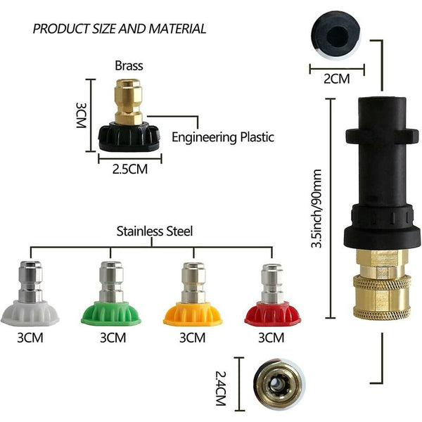 Pressure Washer Adapter To 1/4" Quick Connect For Karcher K2 K7 With 5 Nozzle Tips Multi Grad 2.5 Connectors Valves & Accessories
