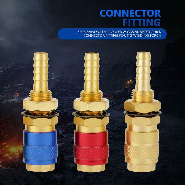 Quick Connector 3 Pcs 8Mm Water Cooled Welding Gas Adapter For Tig Torch Other Welding Equipment