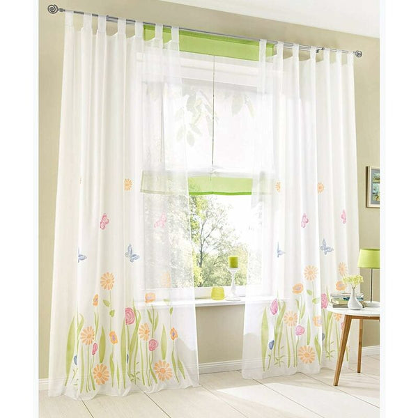 2 Pcs Set Sheer Curtains With Tab Top Floral Printed Voile Window Treatment For Bedroom Living Room Kids Curtain Poles & Accessories