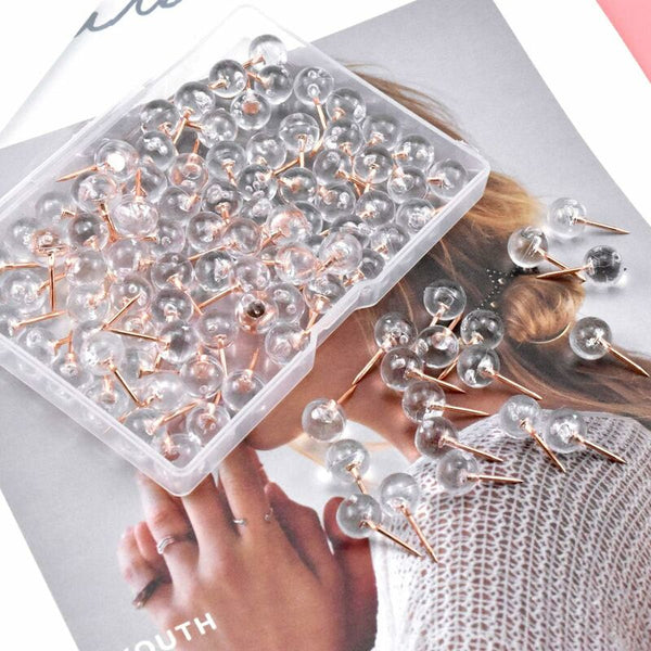 100 Pcs Transparent Push Cork Board World Decorative Travel Sewing Wall For Maps Post It Pins