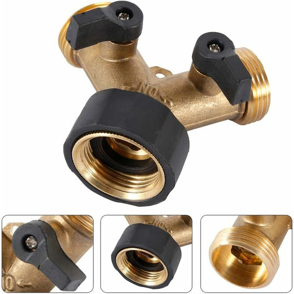 Double Washing Machine Tap 2 Way Y Garden Hose Connector Splitter For 3/4" Supply Hoses Heavy Duty Brass Connectors Valves & Accessories