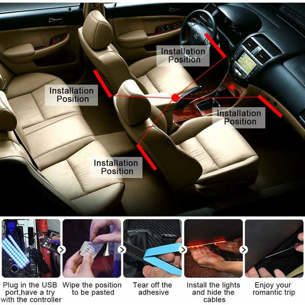 Car Interior Led Lights Lamp 48 Strip With Wireless Remote Control Upgraded Waterproof Led Car Lights