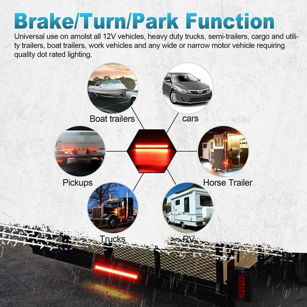 2 Pcs 12V 15 Led Trailer Brake Tail Light Bar Waterproof Rear Lights Running Identification For Offroad Tail Lights