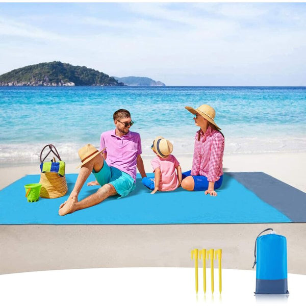 Sandproof Waterproof Beach Blanket Mat 210X200cm 4 Fixing Corners Picnic Rugs