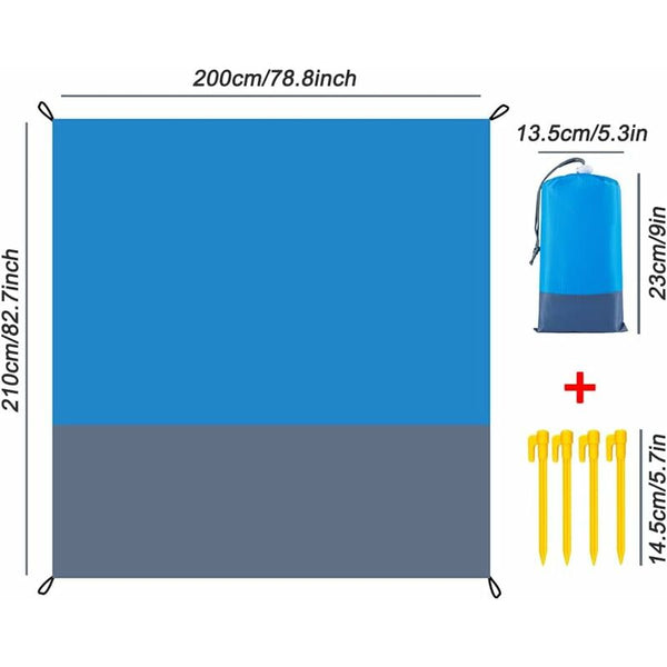 Sandproof Waterproof Beach Blanket Mat 210X200cm 4 Fixing Corners Picnic Rugs