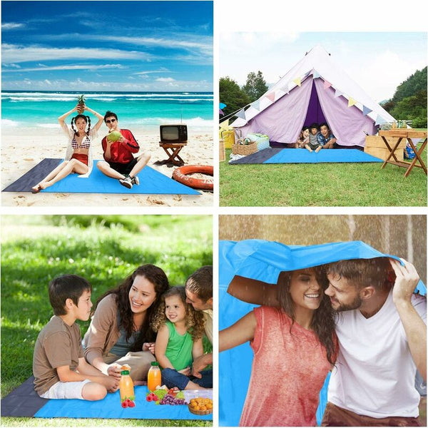 Sandproof Waterproof Beach Blanket Mat 210X200cm 4 Fixing Corners Picnic Rugs