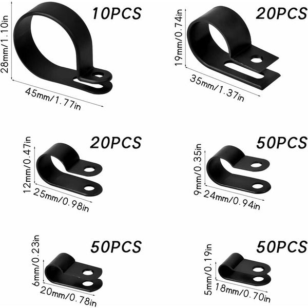 200 Pcs Nylon R Clips For Cable Management 6 Sizes Clamps & Vices