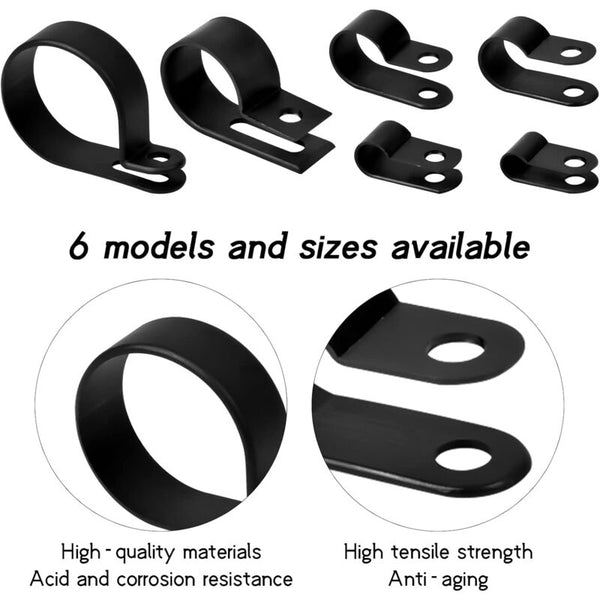 200 Pcs Nylon R Clips For Cable Management 6 Sizes Clamps & Vices