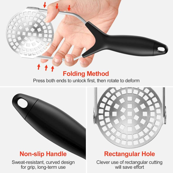 Stainless Steel Potato Masher Professional Manual Ricer With Non Slip Handle Foldable Apple For Fruits Other Kitchen Gadgets