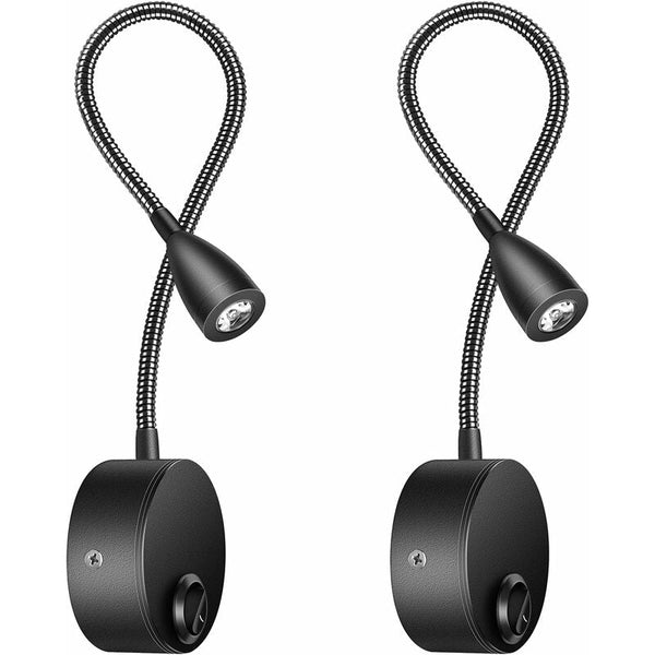 Bedside Wall Lamp 2 Pack Lights Mounted Reading Led Gooseneck 3W 6000K Warm White Lamp. Lamps