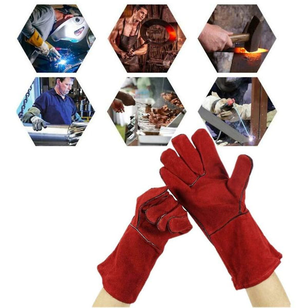Heavy Duty Large Heat Resistant Leather Lined For Wood Stove Log Burner Bbq Gardening Men Welding Gloves