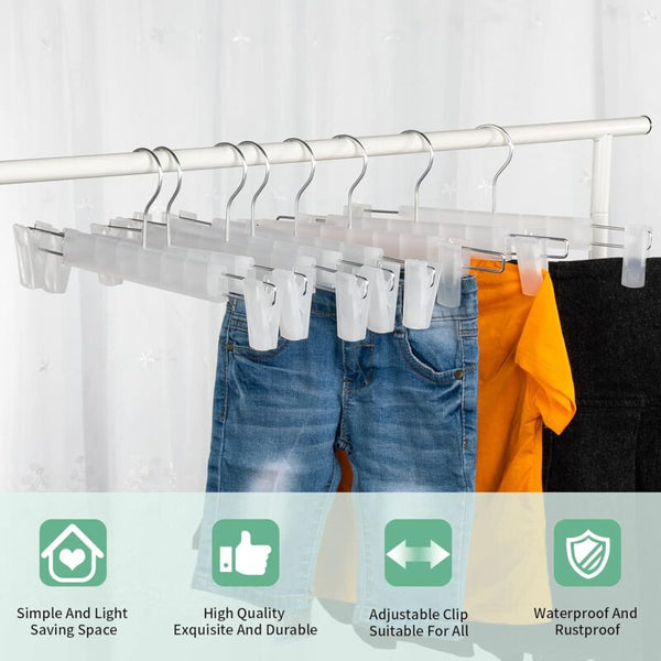 10 Pack Skirt Hangers Trouser With 2 Adjustable Non Slip Clips For Hanging Pants Socks Skirts Translucent Clothes Hangers