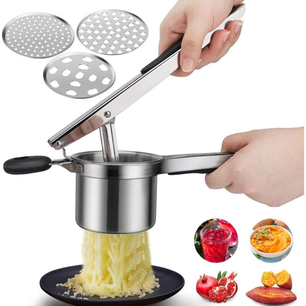 Potato Masher Manual With 3 Interchangeable Discs Professional Stainless Steel Ideal For Other Kitchen Gadgets