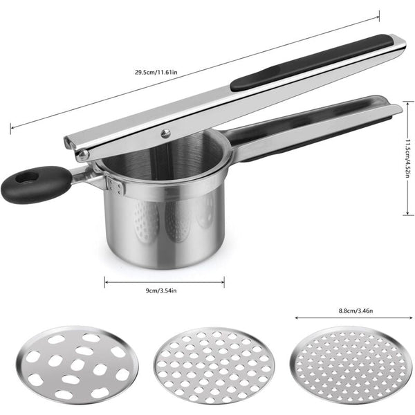 Potato Masher Manual With 3 Interchangeable Discs Professional Stainless Steel Ideal For Other Kitchen Gadgets