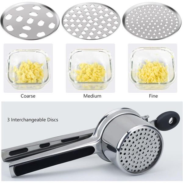 Potato Masher Manual With 3 Interchangeable Discs Professional Stainless Steel Ideal For Other Kitchen Gadgets