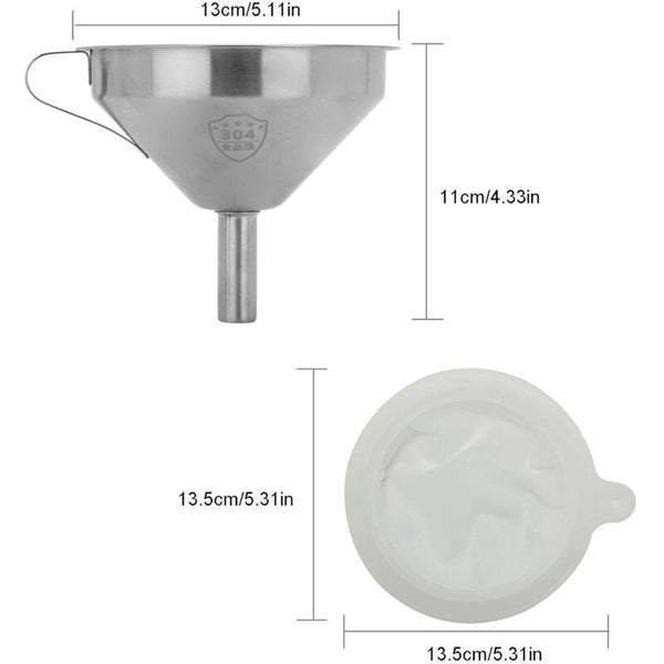 5" Food Grade Stainless Steel Kitchen Funnel With Removable 200 Mesh Filter And Handle Strainer For Oils Juice Funnels