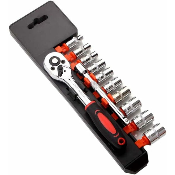 12 Piece 6.35Mm Ratchet Wrench Set Mechanics Tool Kit & Sockets With Quick Release Reversible Handle Ratchet Wrenches