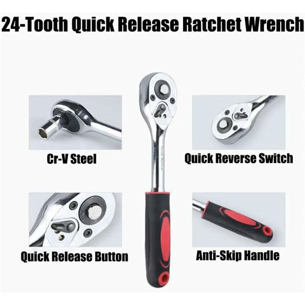 12 Piece 6.35Mm Ratchet Wrench Set Mechanics Tool Kit & Sockets With Quick Release Reversible Handle Ratchet Wrenches