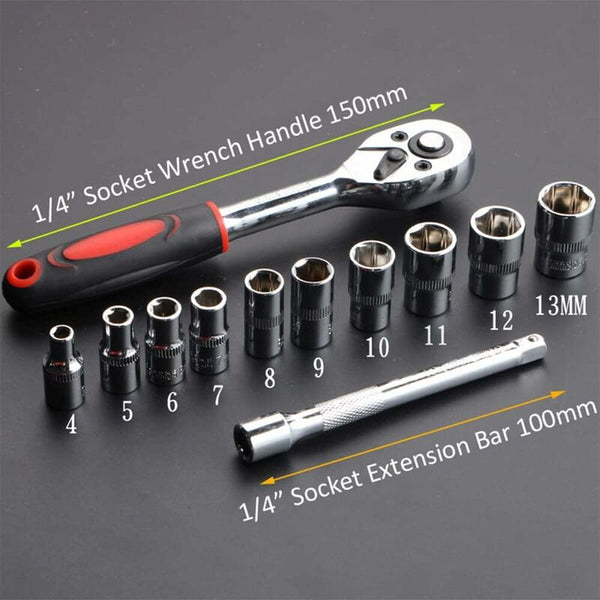 12 Piece 6.35Mm Ratchet Wrench Set Mechanics Tool Kit & Sockets With Quick Release Reversible Handle Ratchet Wrenches