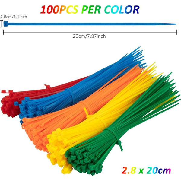500 Pieces Colorful Plastic Cable Ties 200Mm X 2.8Mm Self Locking Nylon Electrical For Gardening Cable Ties & Organisers