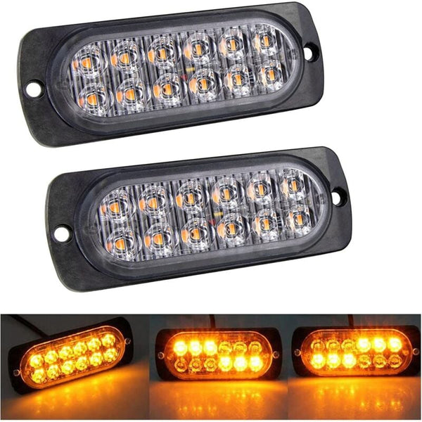 2 Pcs 12 Led Amber Strobe Brake Light 12V 24V Bar For Offroad Vehicle Car Van Boat Trailer Caravan 3000K Lights