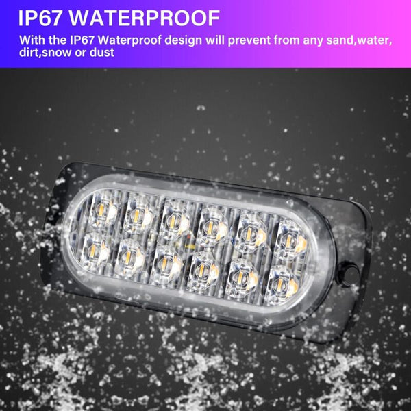 2 Pcs 12 Led Amber Strobe Brake Light 12V 24V Bar For Offroad Vehicle Car Van Boat Trailer Caravan 3000K Lights