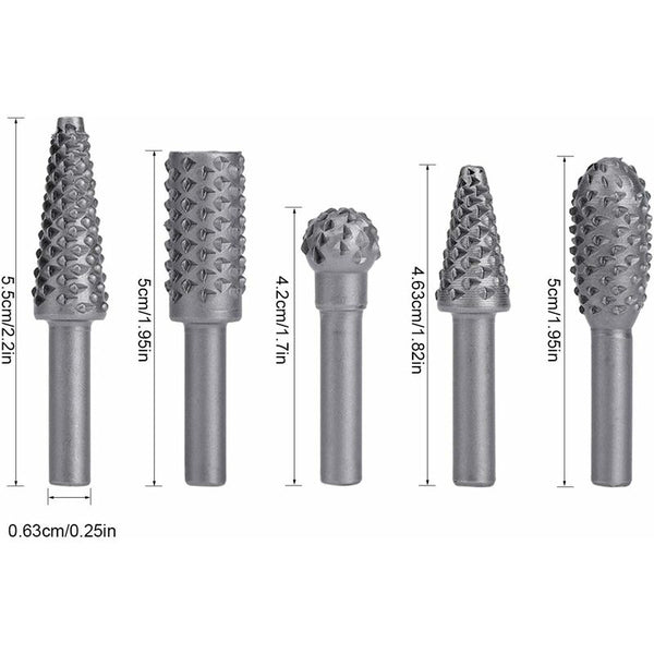 5Pcs Rotary Burr Set For Wood Carving & Grinding Steel Rasp Bits Wood Carving Kits