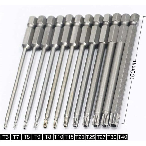 11 Piece Long Torx Screwdriver Bit Set Magnetic Bits 1/4" Hex Shank Sizes T6 T40 100Mm Length Screwdrivers & Nutdrivers
