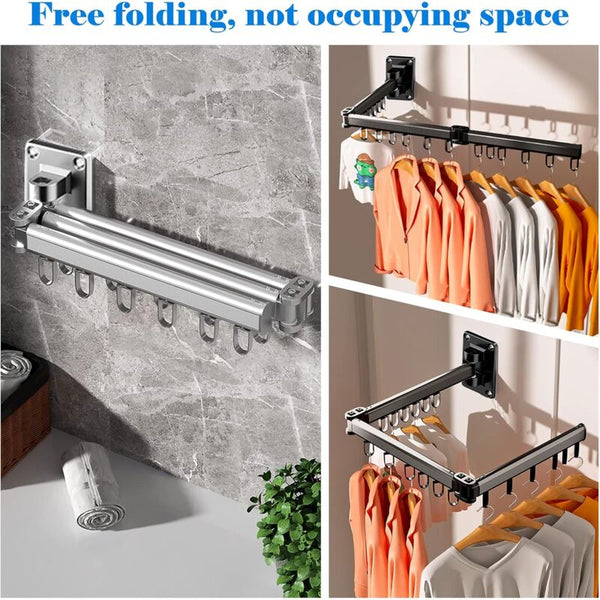Wall Mounted Clothes Drying Rack Indoor And Outdoor Foldable Dryer Aluminum Silver Clothes Airers