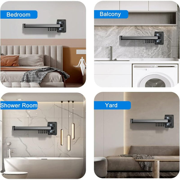 Wall Mounted Clothes Drying Rack Indoor And Outdoor Foldable Dryer Aluminum Silver Clothes Airers