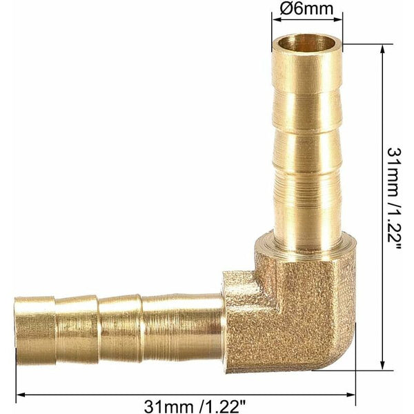 Map 2 Pcs 6Mm Brass Barbed Hose Fitting 90 Degree Elbow Tube Coupler Other Pipe Tools