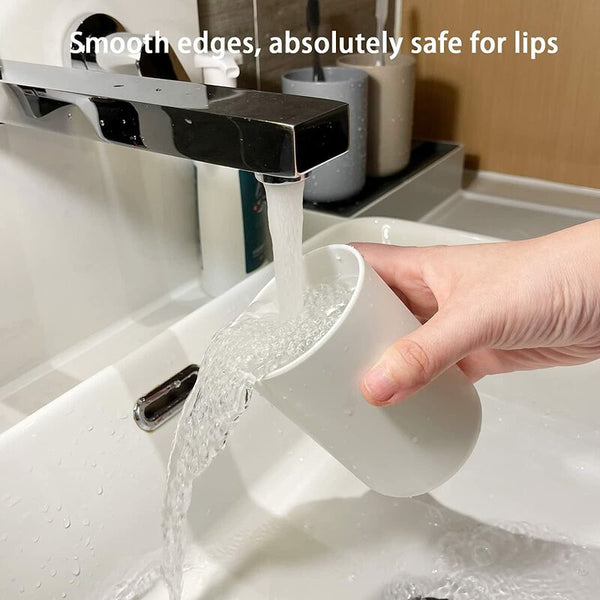 Bathroom Tumbler Toothbrush Holder 3 Pcs Set Food Grade Plastic Absolutely Unbreakable (White Gray Brown) Tumblers & Toothbrush Holders