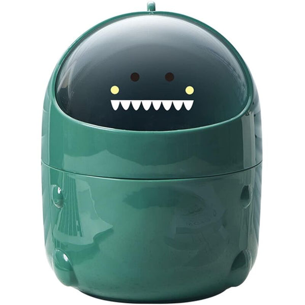 Mini Desktop Trash Can With Lid For Bathroom Kitchen Office Cartoon Style Portable Green Rubbish Bins